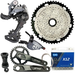 GRUPO RELAÇÃO ABSOLUTE PRIME 1X12V 12V K7 11/50 + PEDIVELA PRIME INTEGRADO 34D + CORRENTE KMC PRATA