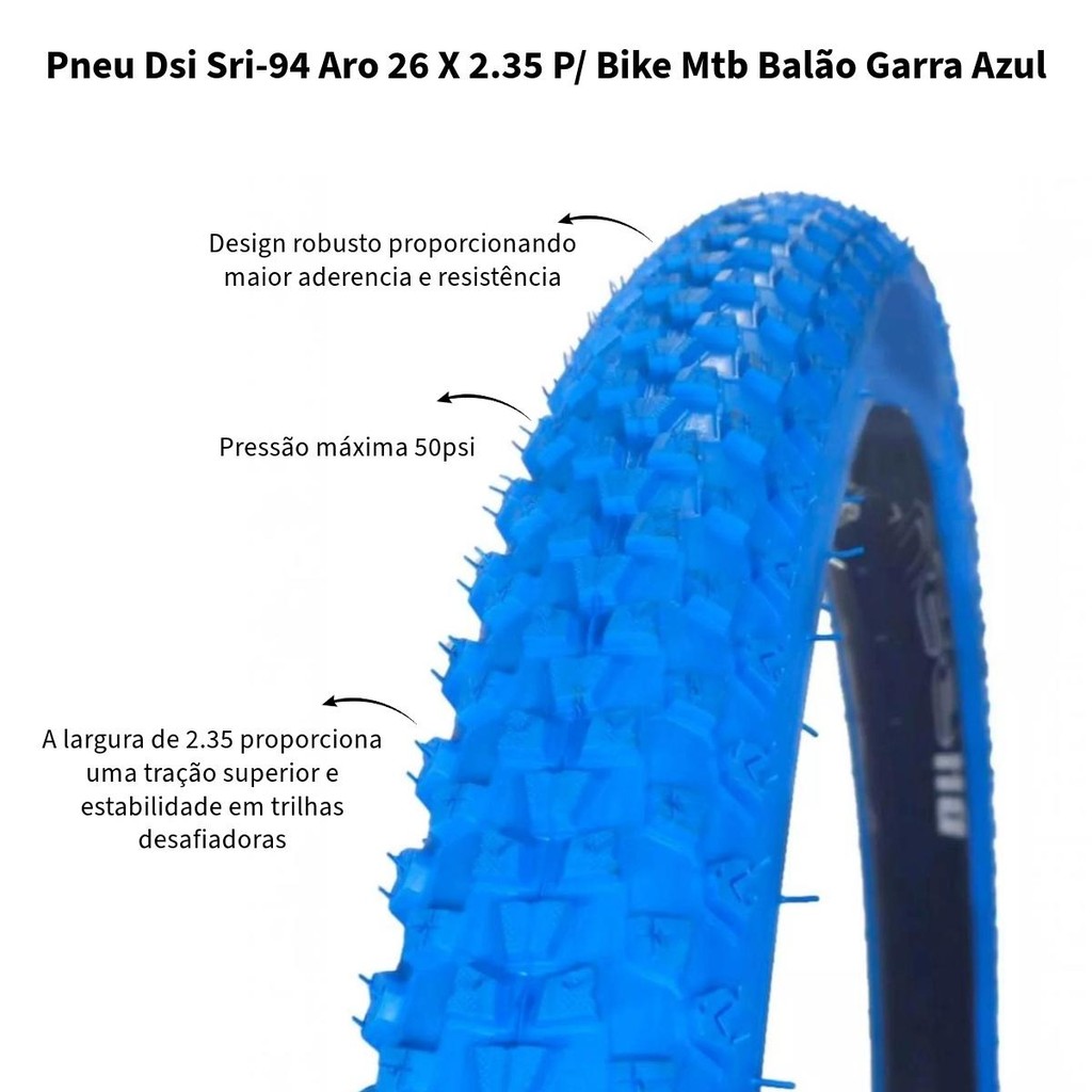 Detalhes do Pneu Dsi Sri-94 Aro 26 X 2.35 P/ Bike Mtb Balão Garra Azul