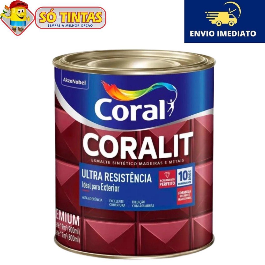 Tinta Esmalte Sintético Coralit Ultra Resistência Fosco P/ Madeiras e Metais 900ml - Coral em Oferta na Shopee