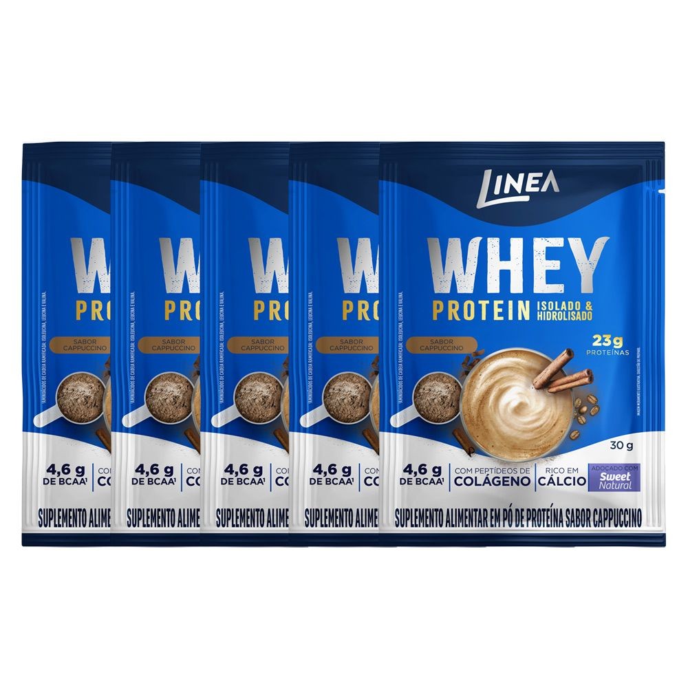 Kit 5 Wheys Protein Isolado e Hidrolisado Linea Sabor Cappuccino Sachê de 30g - Health