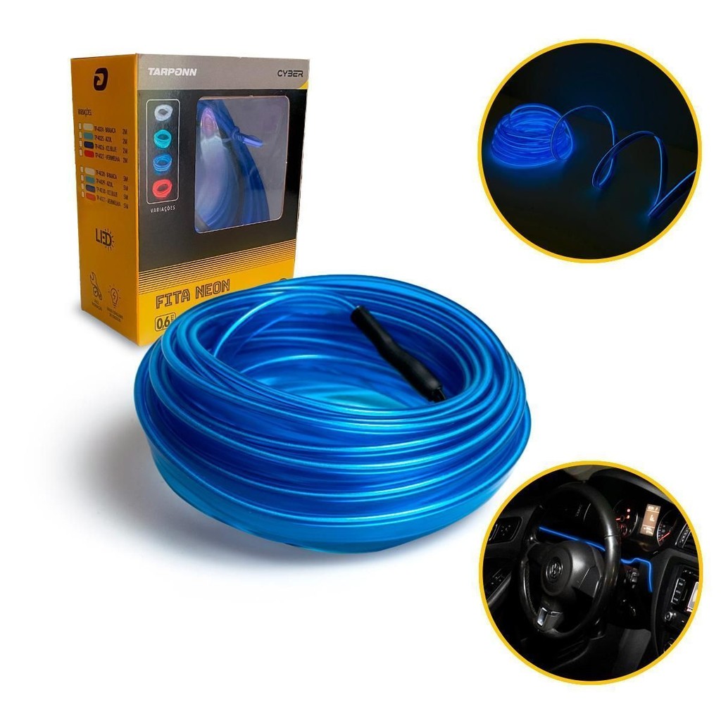Fita Led Neon 2m Painel Automotivo Interno 12v Azul Tarponn em Oferta na Shopee