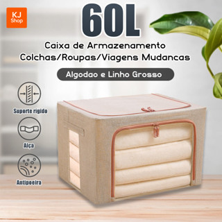 Caixa Organizadora com Tampa 60L Dobrável Portátil com Zíper e Estrutura Rígid Anti-Poeira/Humidade em Oferta na Shopee