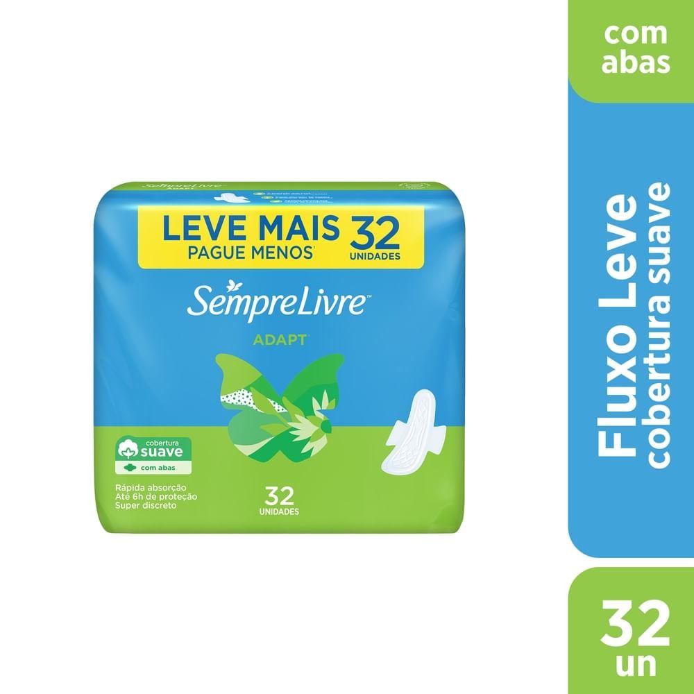 Absorvente s/pre Livre Adapt com 32 Leve + Pague Suave com Abas em Oferta na Shopee