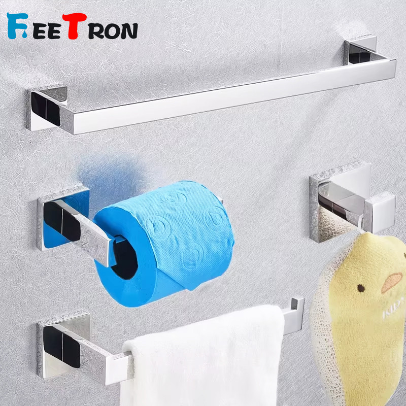 Kit Acessórios Para Banheiro 4 Peças Inox Quadrado 37cm/57cm Toalheiro De Banheiro Preto/Dourado/Prata em Oferta na Shopee