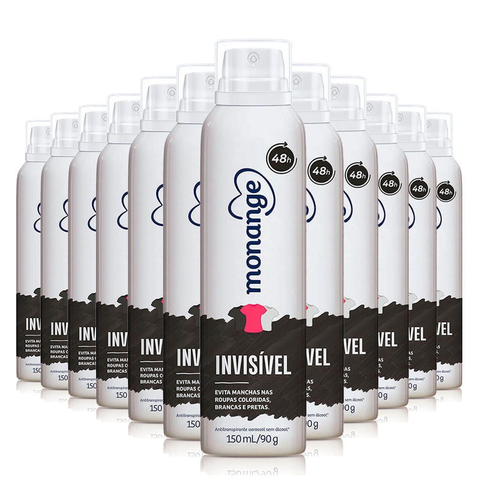 Kit Desodorante Aerosol Monange Invisível 90g - 12 Unidades - Beauty