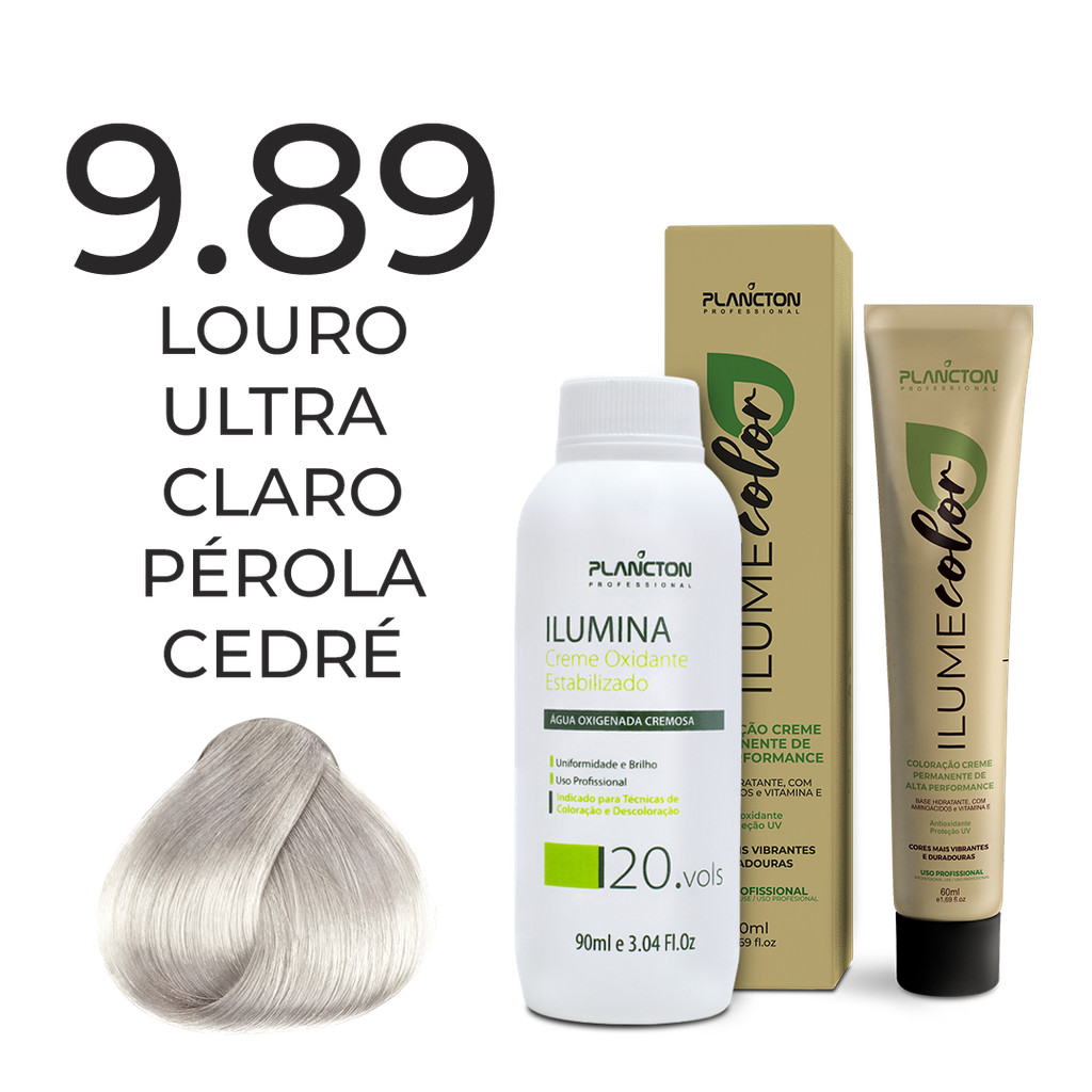 KIT ILUME COLOR PLANCTON - 9.89 LOURO ULTRA CLARO PÉROLA CEDRÉ + OX ILUMINA 20V