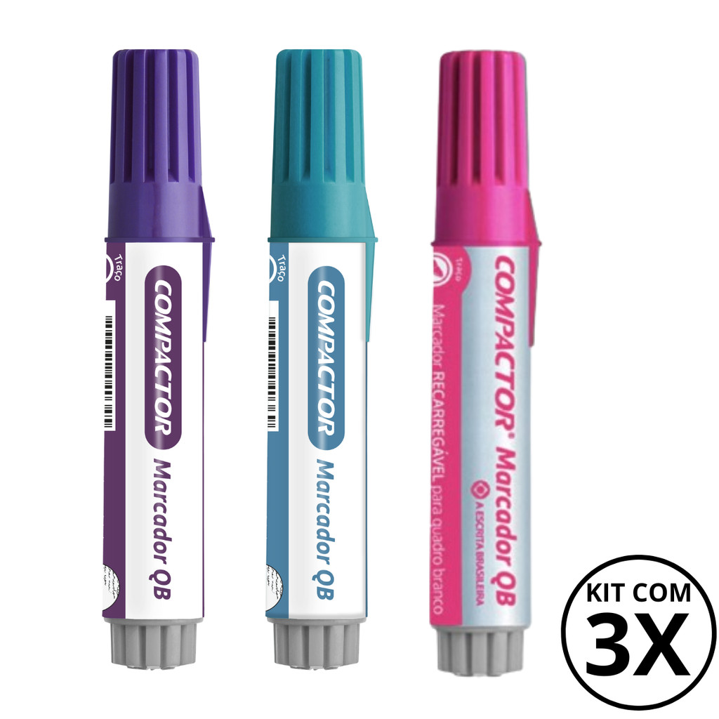Kit com 3 Marcadores Para Quadro Branco - COMPACTOR COR:VIOLETA+TURQUESA+ROSA em Oferta na Shopee