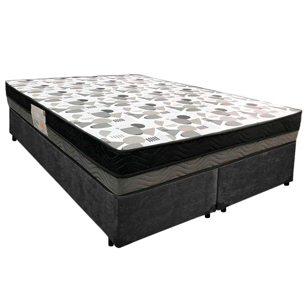 Cama Box Casal Suede Bipartido + Colchão Ortobom Iso Dupla Face 60x138x188 Cor:preto
