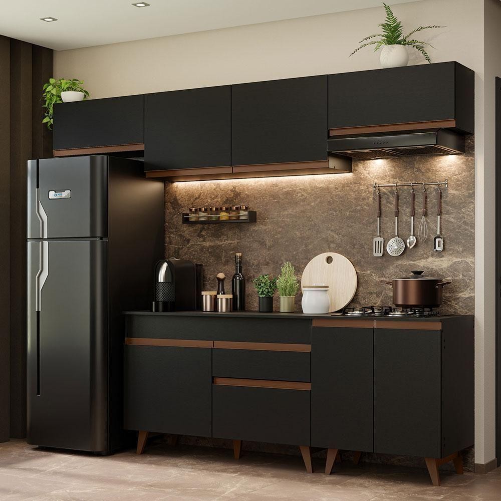 Armário De Cozinha Completa 260cm Preto Reims 10 Preto
