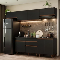 Armário De Cozinha Completa 260cm Preto Reims 10 Preto