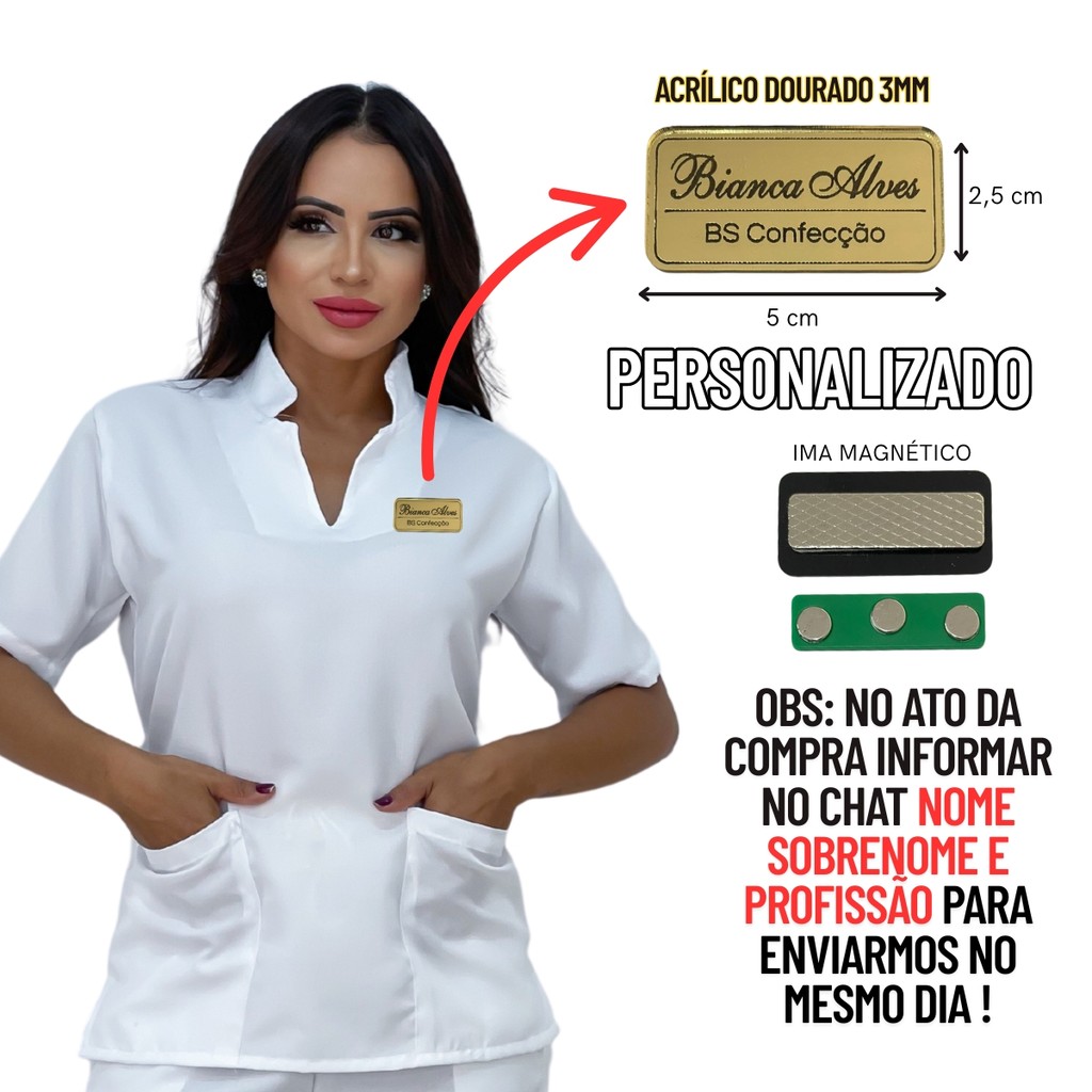 Blusa Bata Com Crachá Personalizado Hospitalar Oxford Estampado e Liso Toque Macio Não Amassa em Oferta na Shopee