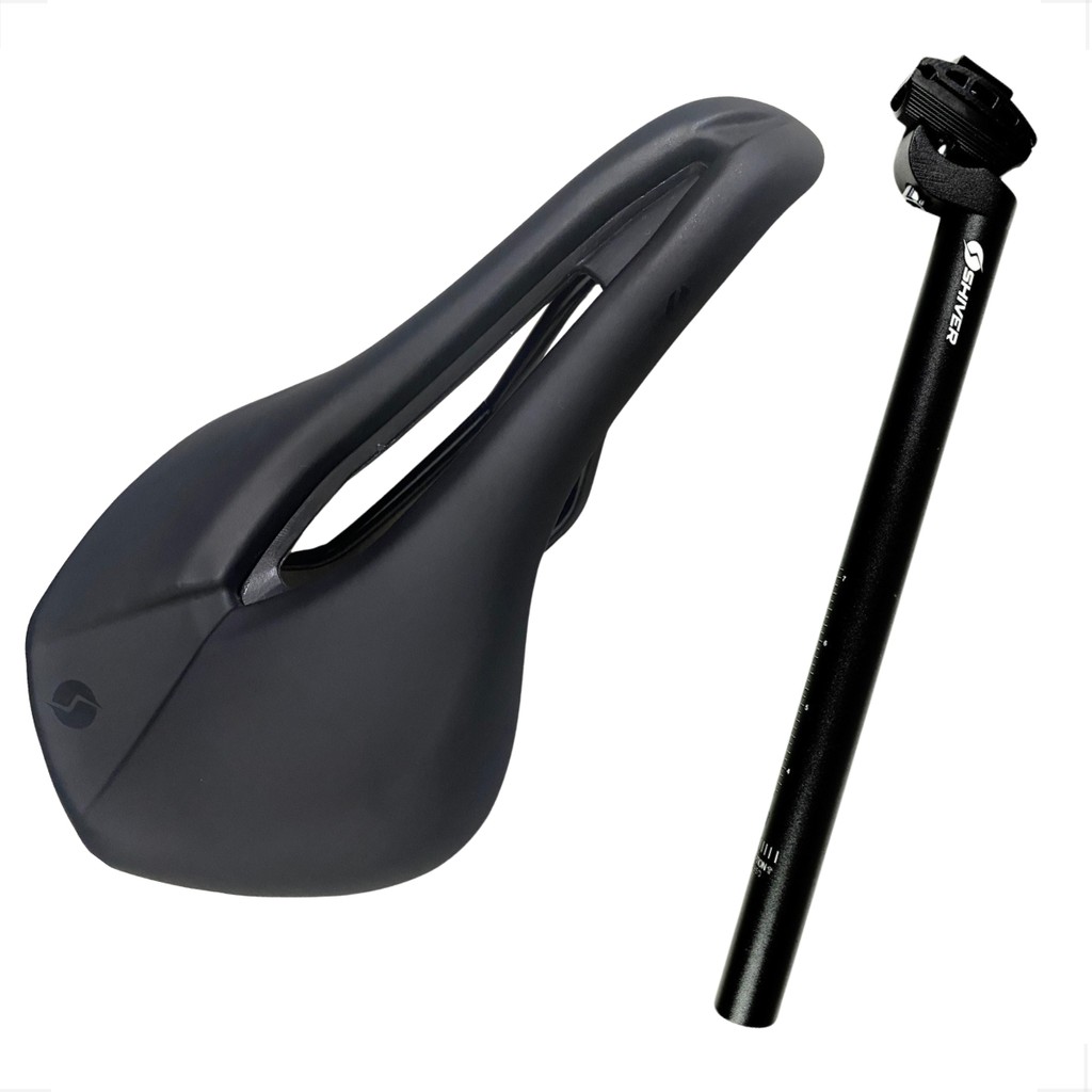 Selim Banco Bike Mtb Speed Shiver Style Prime Racer Vazado 245 x 156mm + Canote 27.2mm Aluminio
