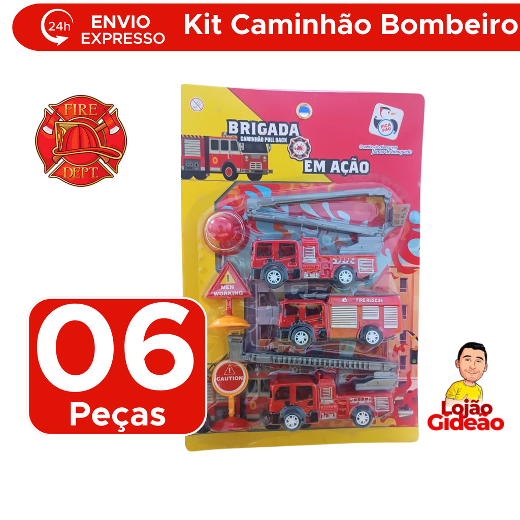 Kit Caminhão De Bombeiro De Brinquedo Kit Com 6 Peças Brigada Em Ação Infantil Para Meninos