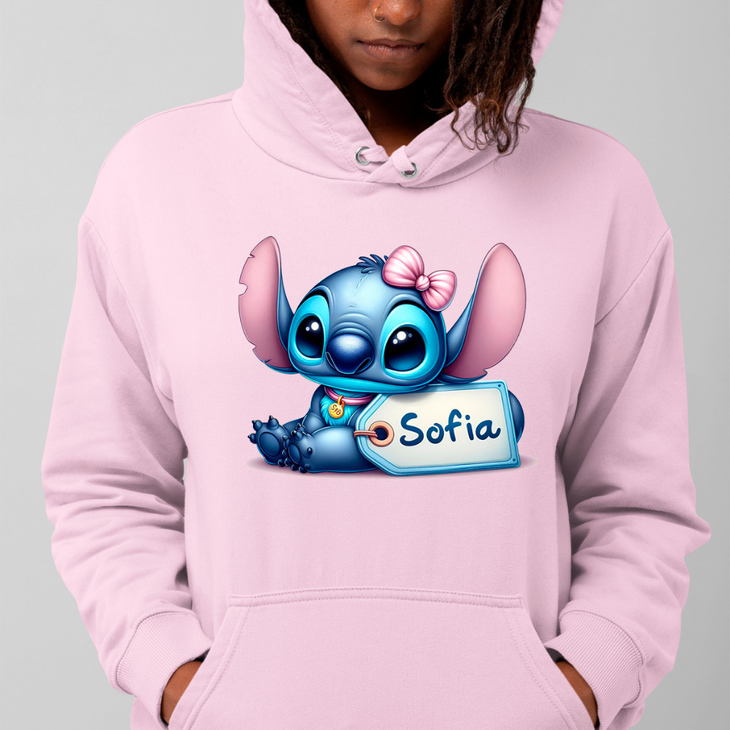 Casaco Moletom De Frio Estampa Lilo Stitch Nome "Sofia" Capuz E Bolsos Algodão Flanelado Cores Top