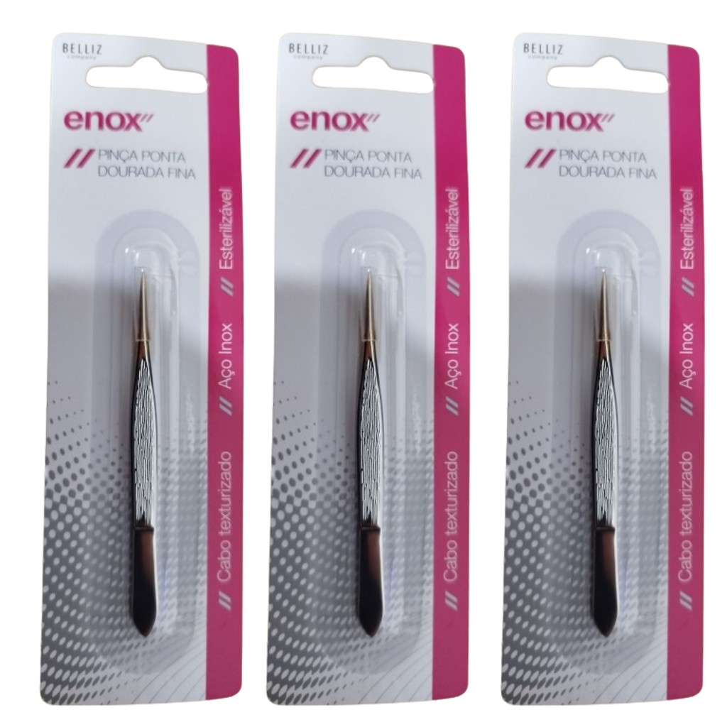 Kit 3 Pinça Ponta Dourada Fina Ref. 701 - Enox