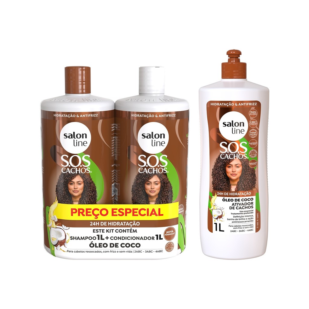 Kit SOS Cachos Coco Familia com Ativador Litrão Salon Line