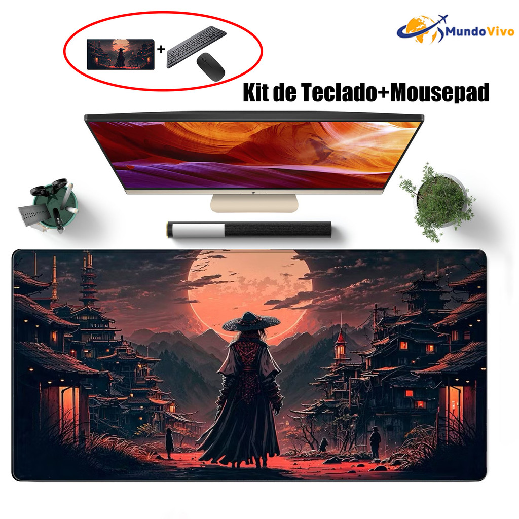 Kit Mousepad Borda Costurada Antiderrapante + Teclado, Estilo Fashion, Design Silencioso, Mais Prático