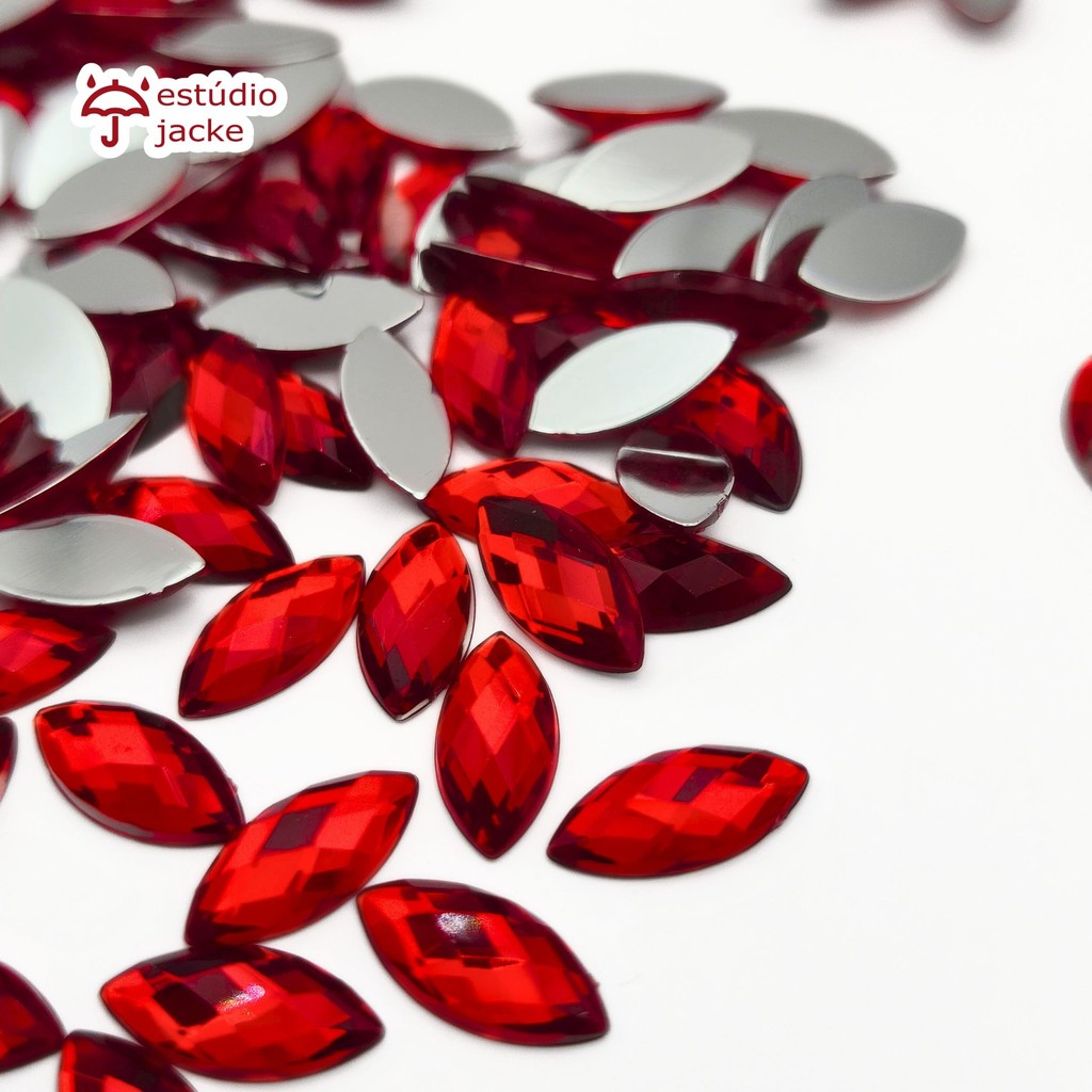 Chaton Navete Sextavado 7x15mm – Vermelho – Base Reta para Colagem