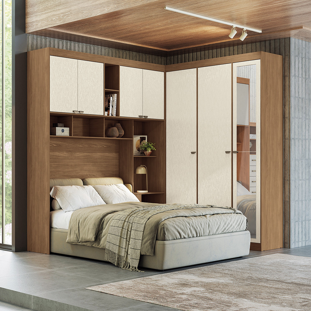 Guarda Roupa de Canto com 7 Portas 4 Gavetas Cabeceira e Espelho Lugano Santos Andirá em Oferta na Shopee