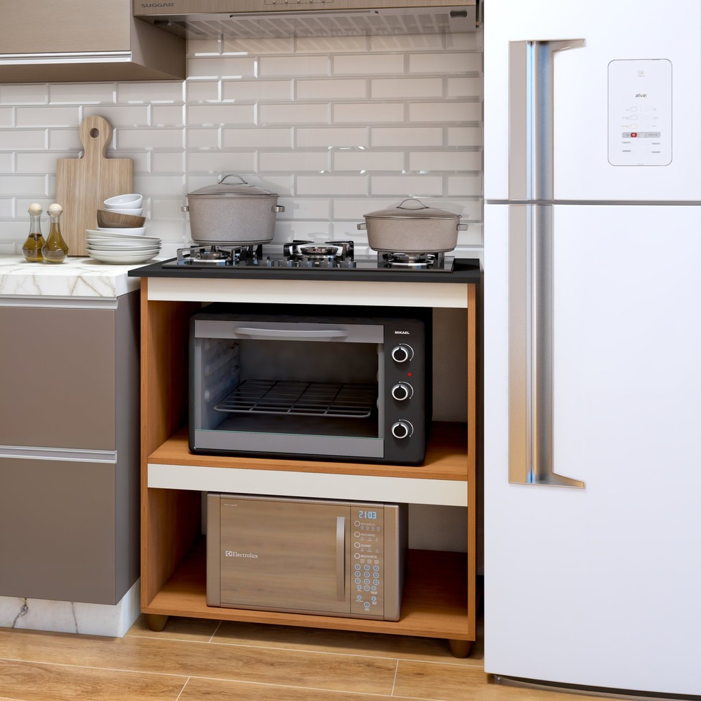 Balcão para Cooktop 5 Bocas 2 Nichos para Forno Turim Nature/Off White em Oferta na Shopee