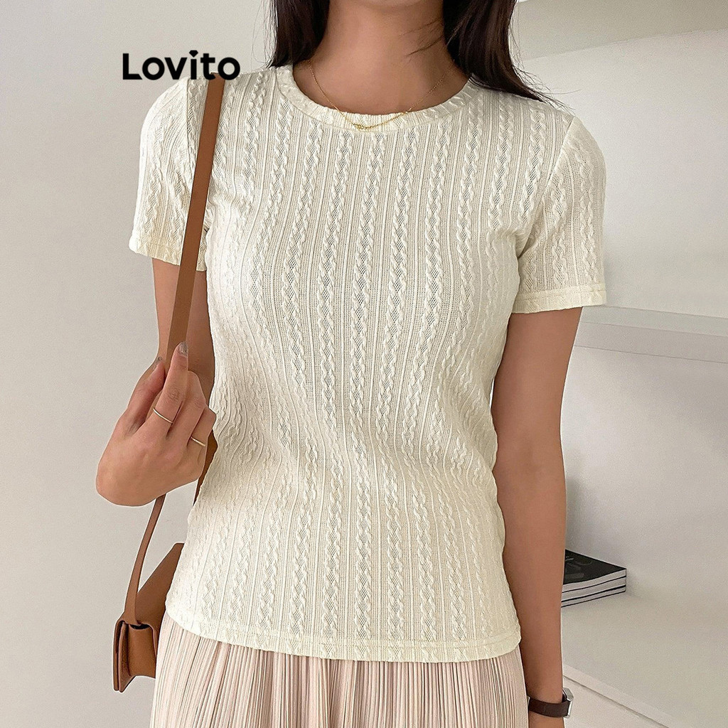 (Trendy) Lovito Camiseta Casual Lisa Básica De Verão Para Mulheres L108ED638 em Oferta na Shopee