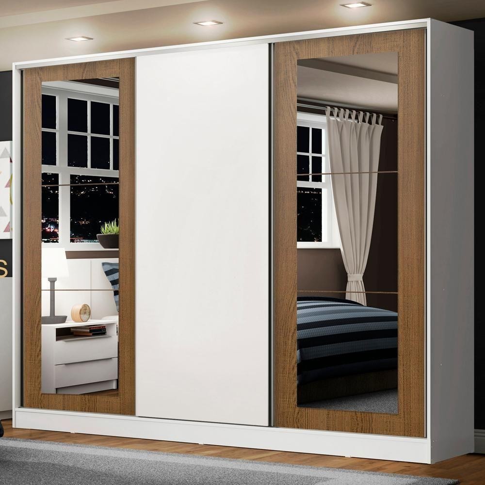 Guarda-roupa Casal Eros 3 Portas de Correr com Espelhos 