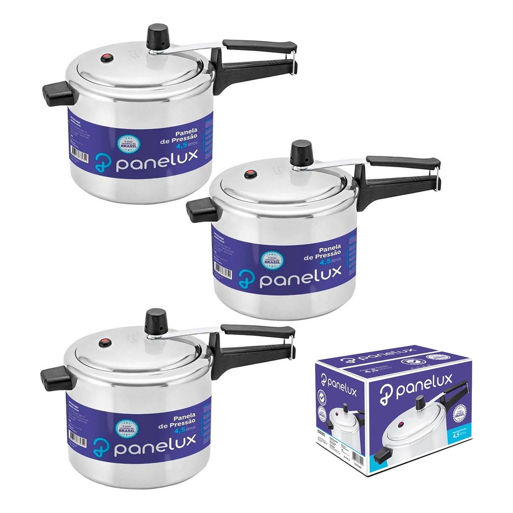 Kit com 3 Panelas De Pressão 4,5 Lts Panelux Classic Polida Alumínio em Oferta na Shopee