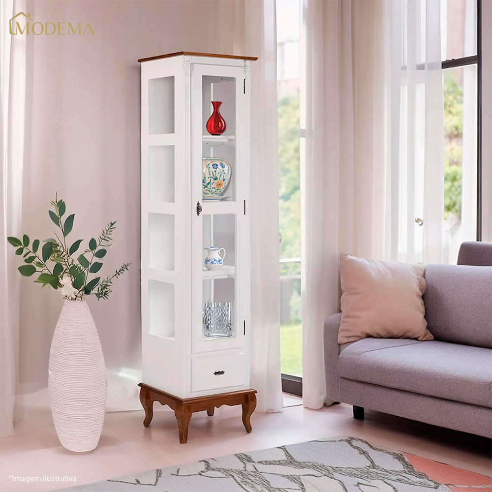 Cristaleira 1 Porta e Laterais em Vidro 3 Prateleiras 60110 Linz Móveis - Branco/Imbuia Glazer