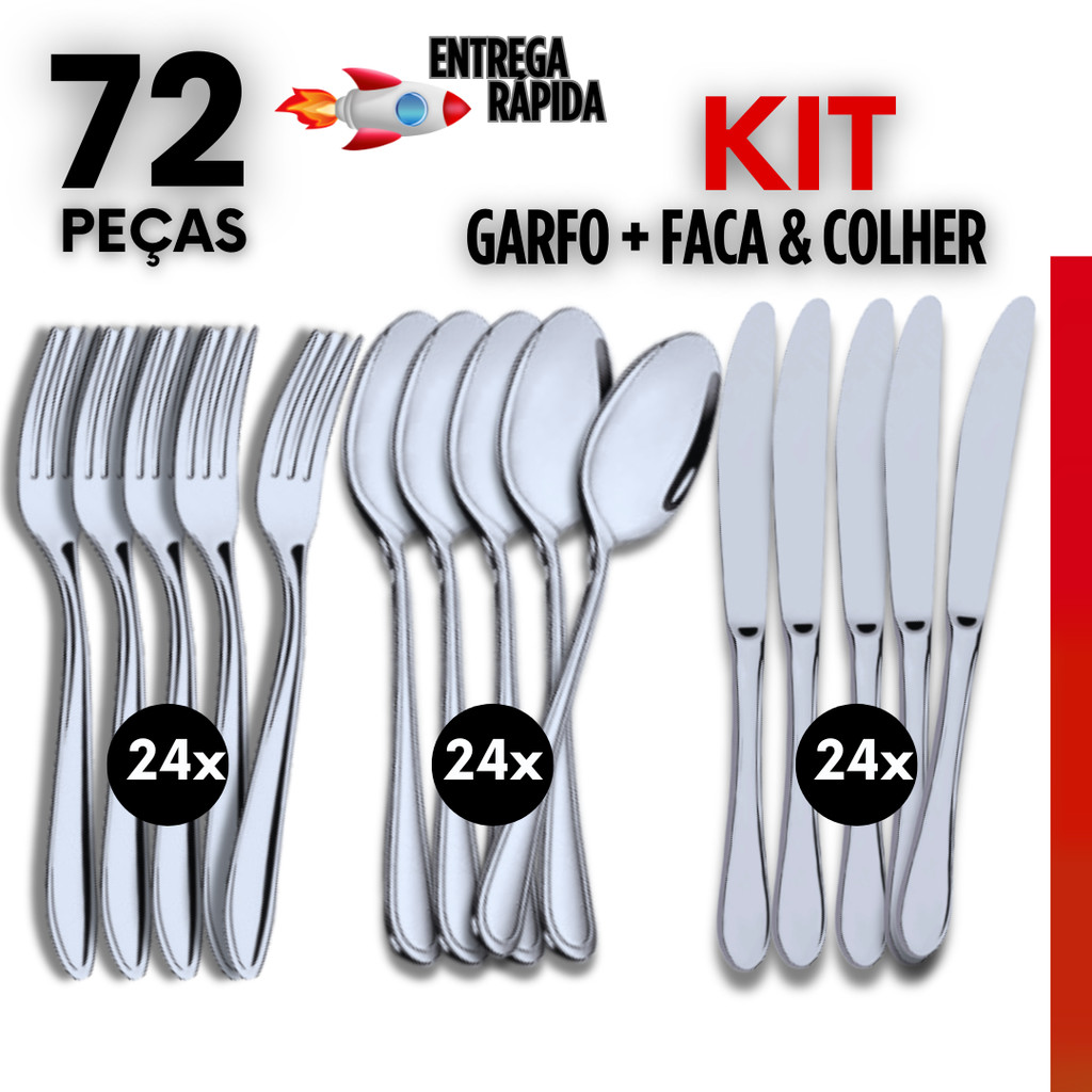 Kit 72/54/36/18 Unidades Talheres Inox Premium Garfos Facas Colheres Cozinha Restaurante Buffet
