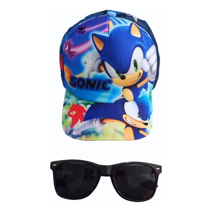 Kit Boné Infantil Super Sonic E Óculos De Sol Verão Meninos Para Presente Barato