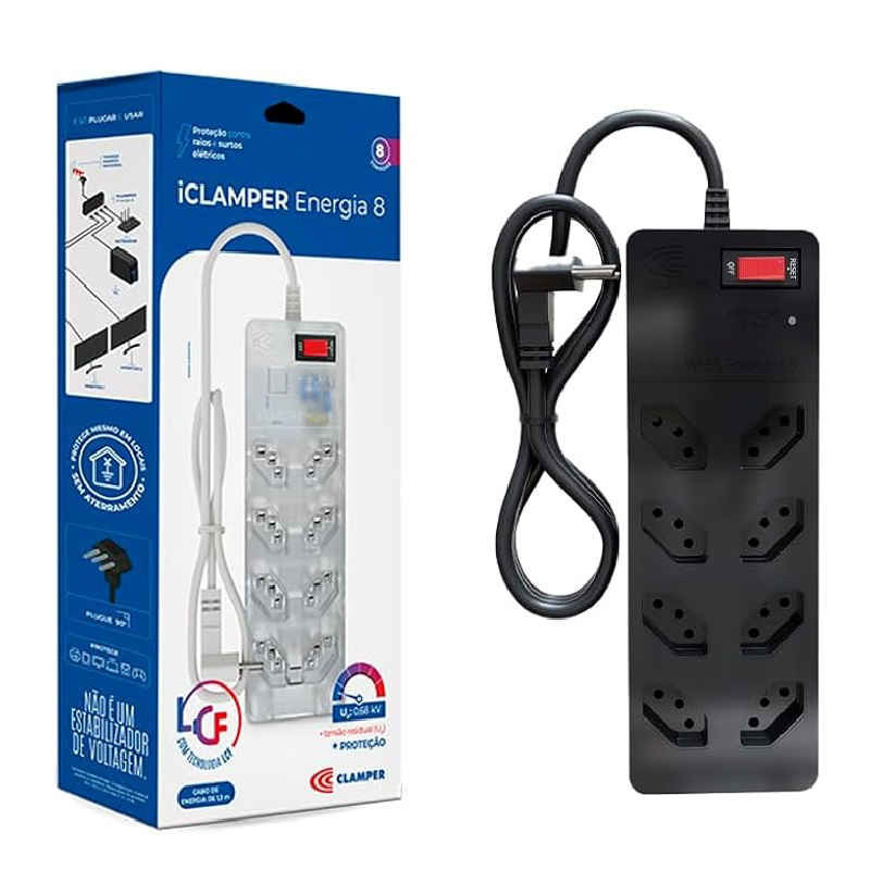 Filtro Linha Dps Iclamper 8 Tomadas 2p+t Lcf Preto (protetor C. Telef/energ)