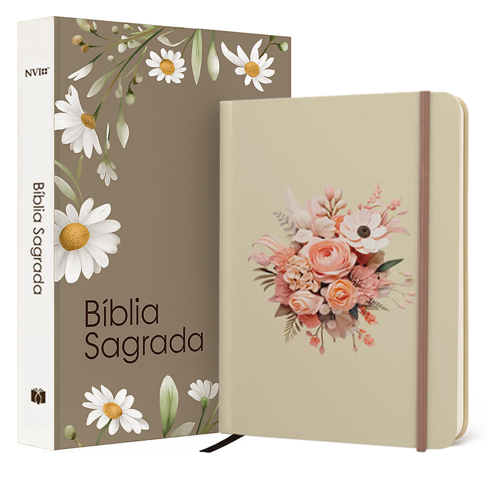 Kit Bíblia Sagrada Capa Dura Flores + Caderno Moleskine | Com Pauta | Capa Buquê de Flores em Oferta na Shopee