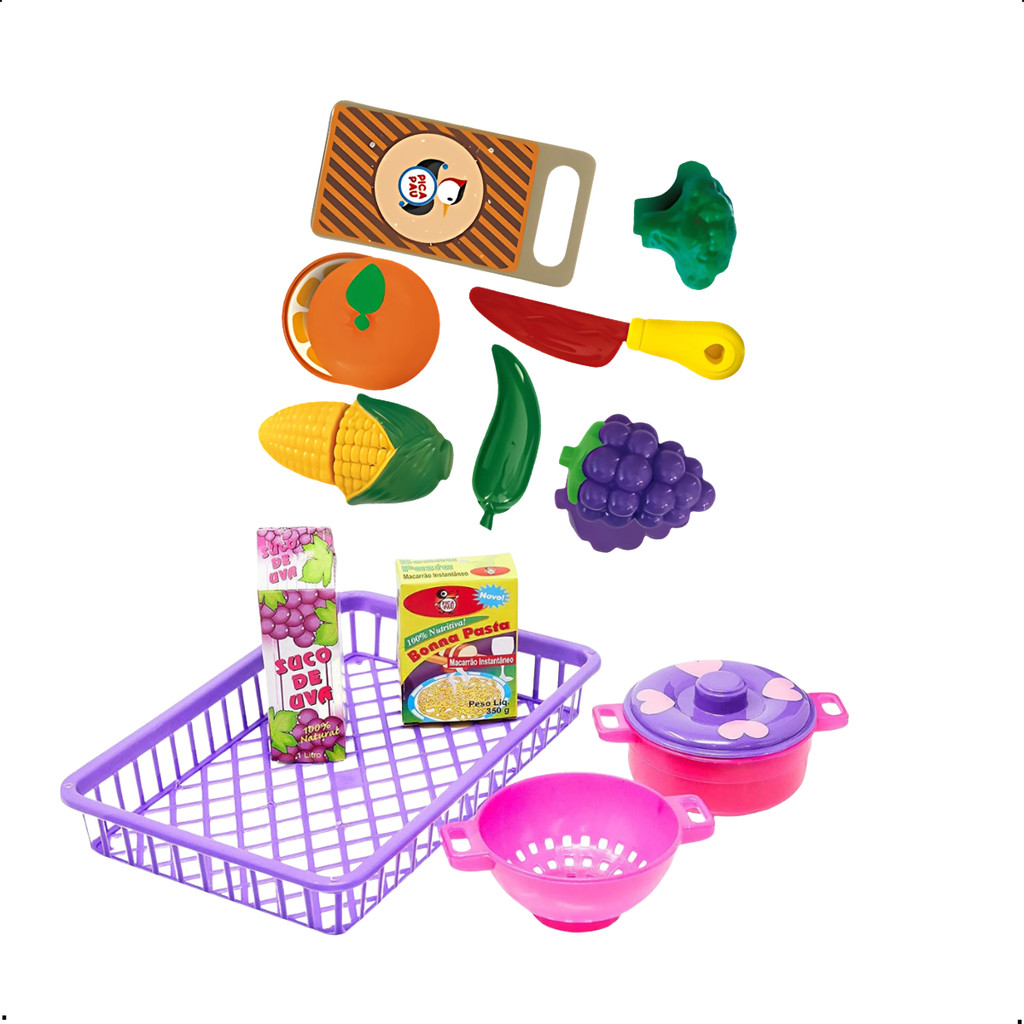 Kit Brinquedo Mini Mercado Frutas Legume Cesta Panelinhas