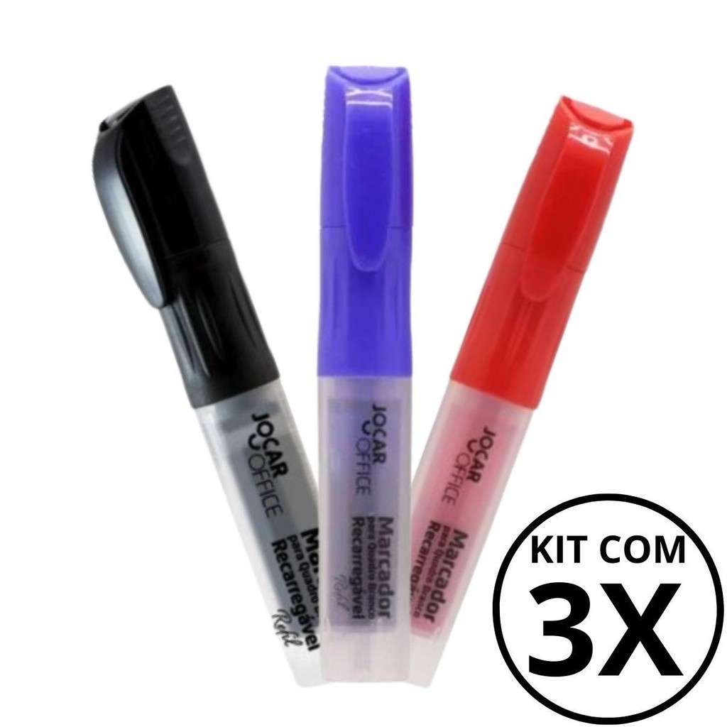 Kit Com 3 Marcadores Para Quadro Branco Recarregável - Jocar Office em Oferta na Shopee