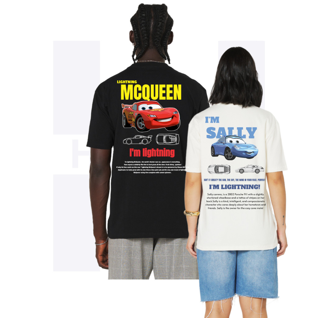 Conjunto camisetas MCQUEEN e SALLY unissex oversized streetwear camisa kit casal couple