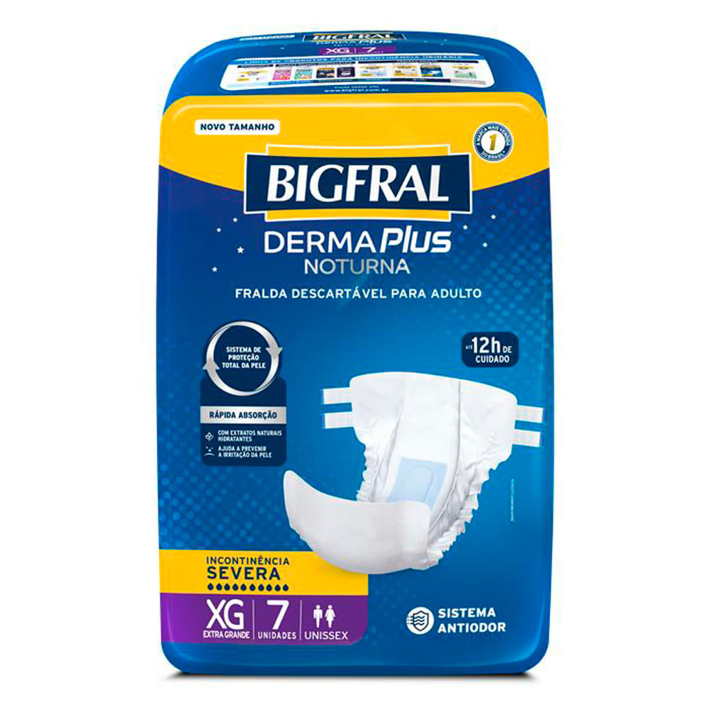 Fralda Geriátrica Bigfral Derma Plus Noturna Unissex Tamanho XG com 7 Unidades - Health