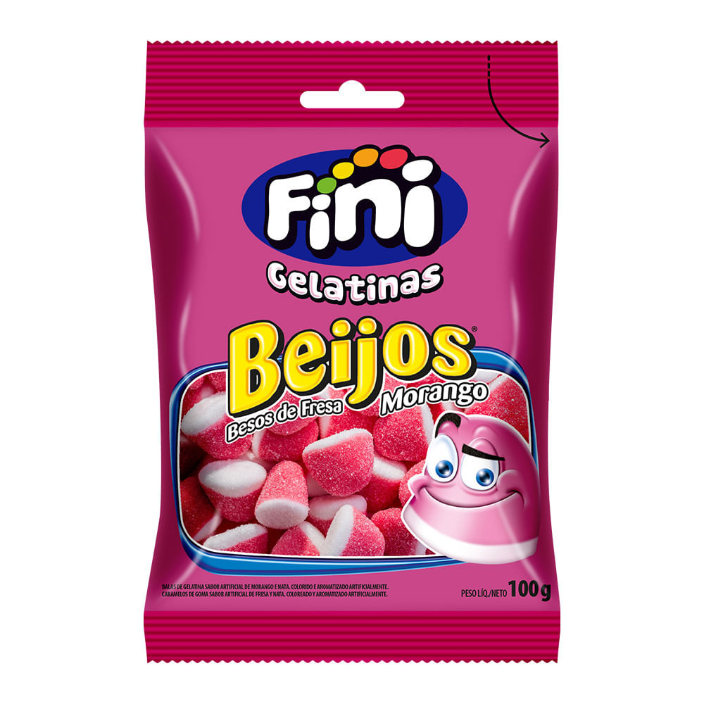 Balas de Gelatina Fini Beijos de Morango 100g - Food & Beverages