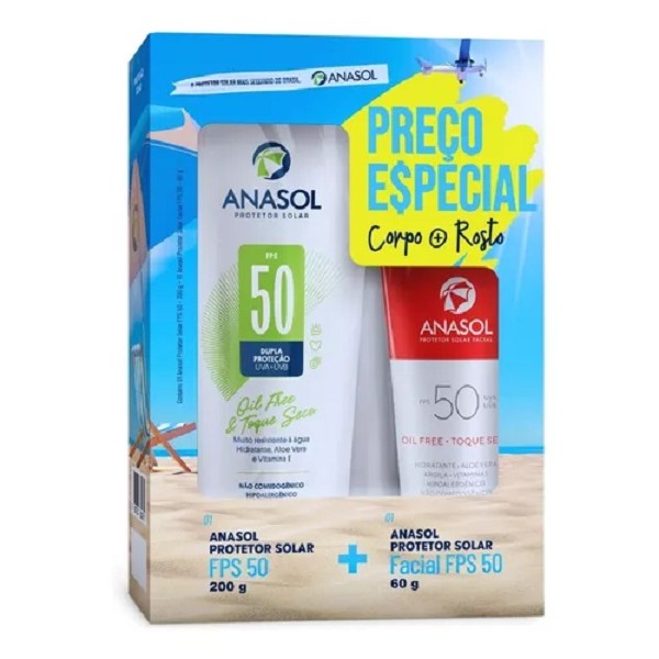 Kit Protetor Solar FPS 50 Corpo+Rosto Preço Especial - Anasol