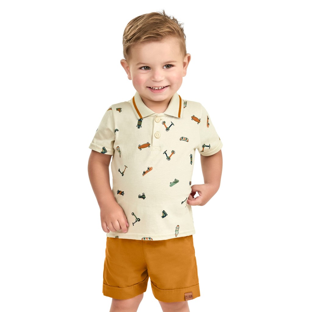Conjunto Bebê Menino Com Camisa Polo Elian Bege - Baby & Kids Fashion