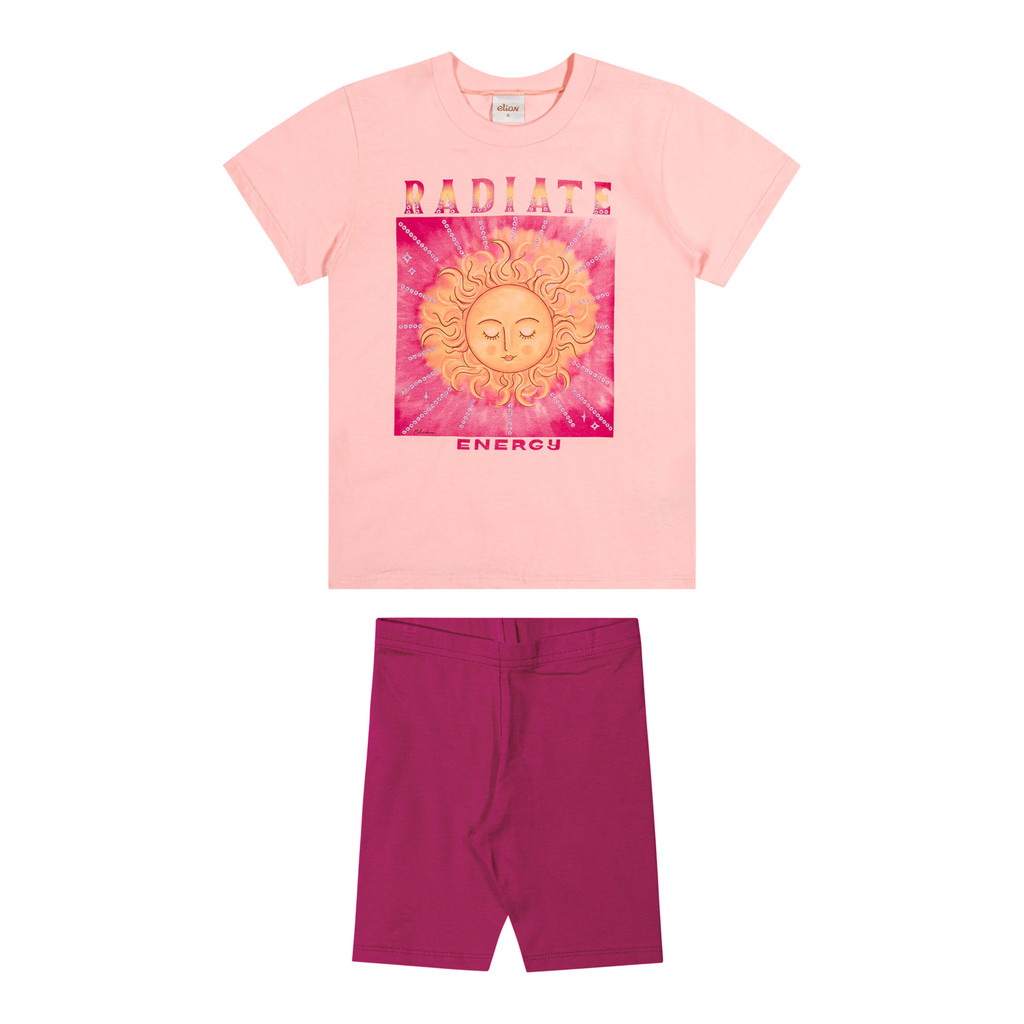 Conjunto Curto Infantil Menina Sol Elian Rosa - Baby & Kids Fashion