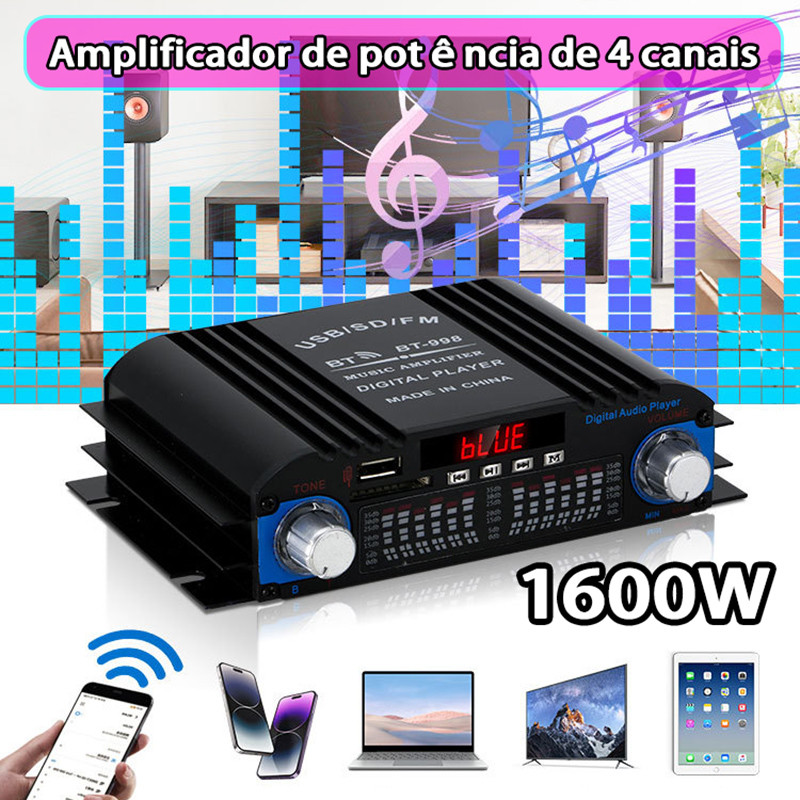 Amplificador De Áudio Digital HiFi De 1600 W E 4 Canais Para Alto-falantes Residenciais E Automotivos em Oferta na Shopee