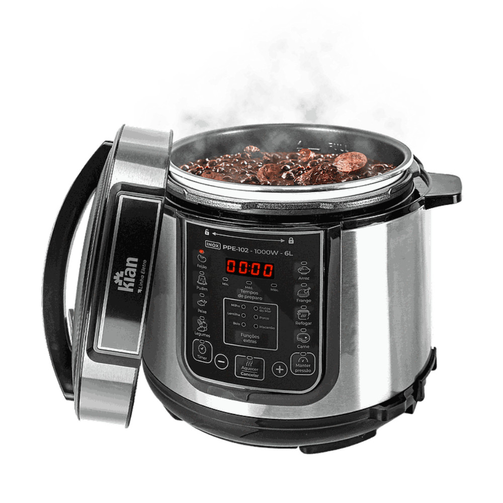 Imagem Panela de Pressão Elétrica 220V PPE-102 – 6L, Kian, Timer Ajustável, Cuba Antiaderente, Inox