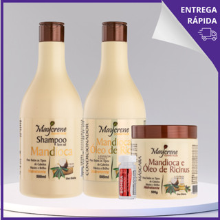 Kit Tratamento de Mandioca Shampoo Condicionador Máscara Capilar 500ml Maycrene Maciez e Brilho em Oferta na Shopee