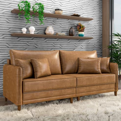 Sofá 3 Lugares Sala de Estar Living 192cm Asbury K01 Couríssimo Camel - Lyam Decor