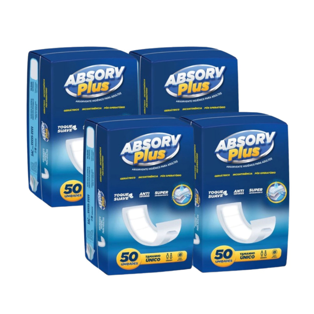 KIT COM 4 OU 3 PCTS DE ABSORVENTE ABSORV PLUS PÓS PARTO PÓS OPERATORIO INCONTINECIA (50UN CADA PCT) em Oferta na Shopee