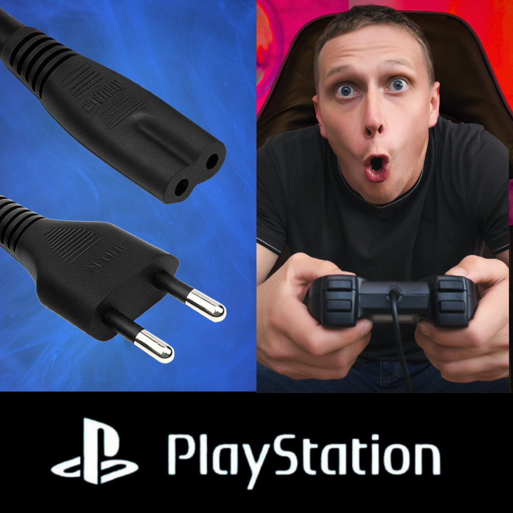 Cabo de Energia Bipolar para Playstation 5 PS5, PS4, PS3 Slim e Fat