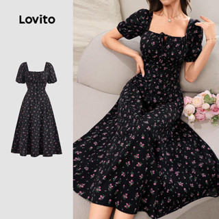 Lovito Vestido Elegante de Renda Estilo Resort Primavera/verão Preto para mulheres LBL27022 em Oferta na Shopee