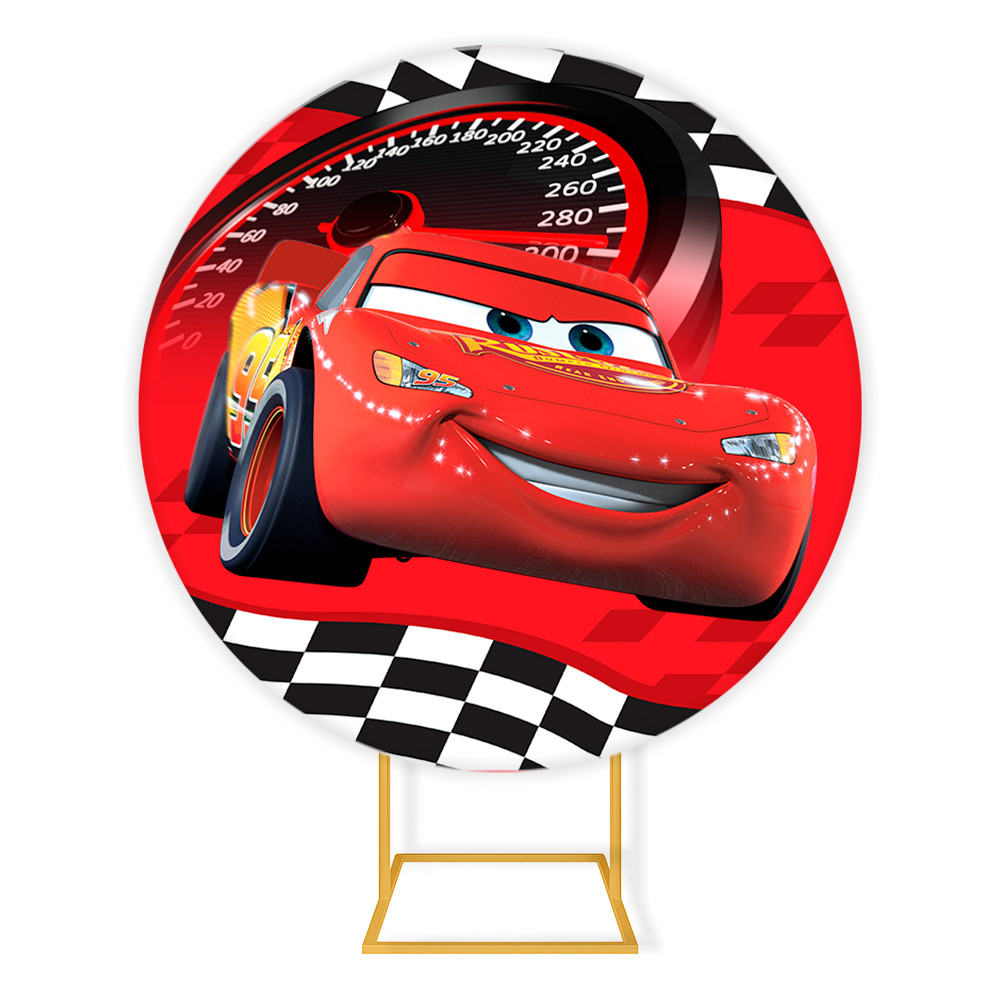 Capa de Painel Festa Desenho Redondo Tecido Sublimado Tema Carros McQueen De Aniversario Escolha A Estampa E Tamanho