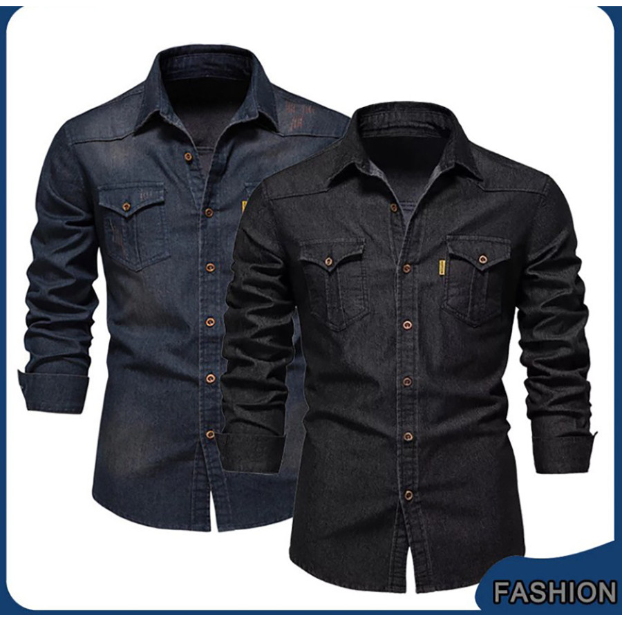 Magro Camisa Casual Jeans Masculina De Manga Comprida Novo Adequado para primavera e outono