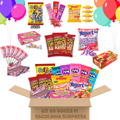 Kit 80 Doces Festa Guloseimas Sacola Surpresa Aniversário Fini Lembrancinha Dia das Crianças Doação em Oferta na Shopee